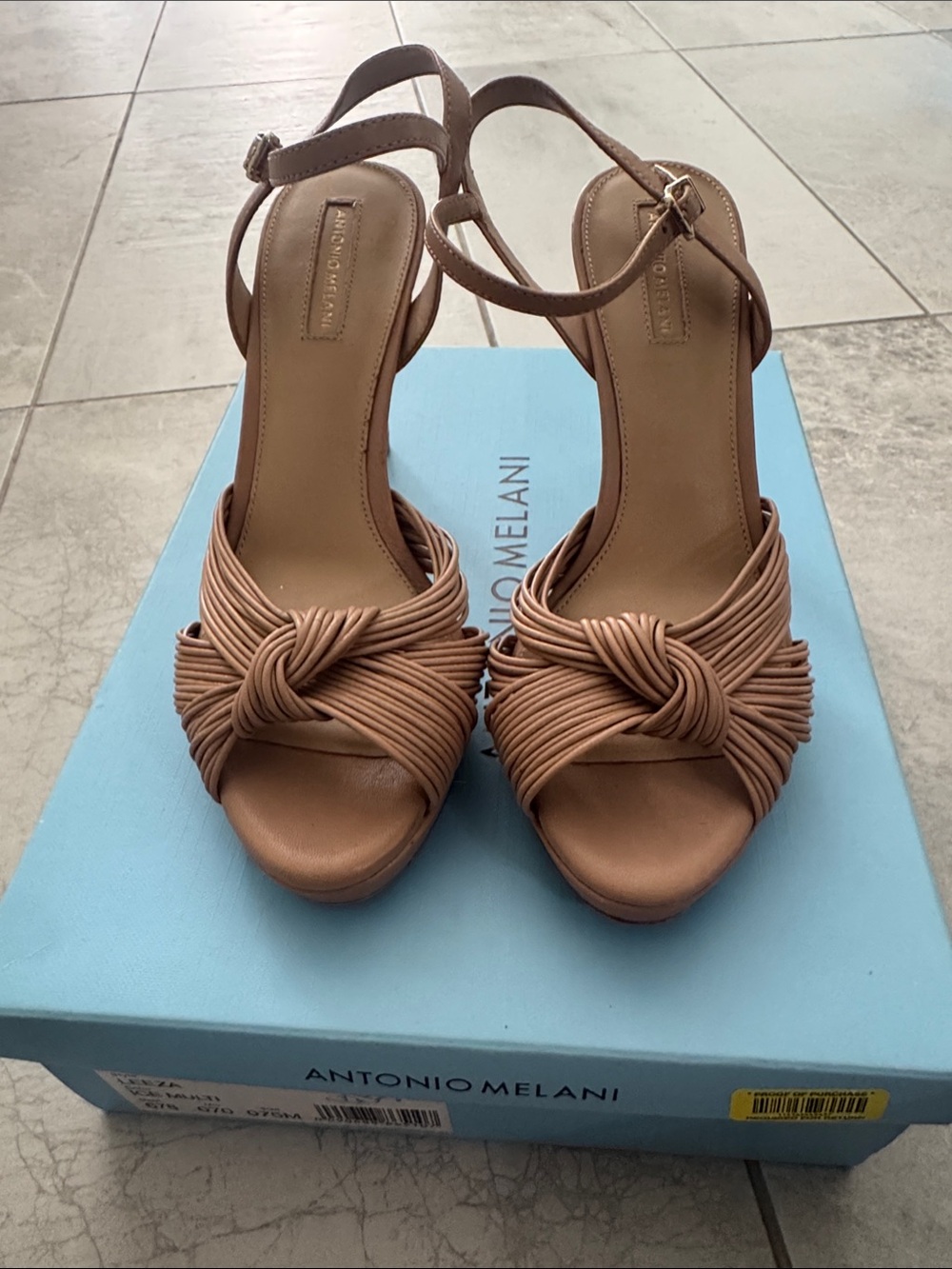 ANTONIO MELANI Nude Tan Knotted Strap Platform Heeled Sandals